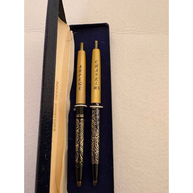 Metal Vintage Arpege and Chanel No. 5 Perfumed Writing Pens in Original Presentation Box - Set of 2 For Sale - Image 7 of 7