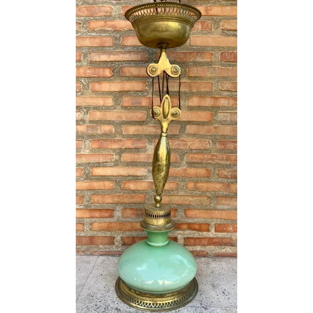 Mid-Century Pulley Pendant Lamp with Opaline Green Crystal and Brass, 1960s For Sale - Image 10 of 10