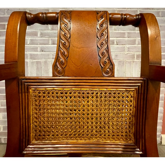 1970s Vintage Regency Style Carved Mahogany Armchair With Mint Condition Cane For Sale - Image 5 of 18