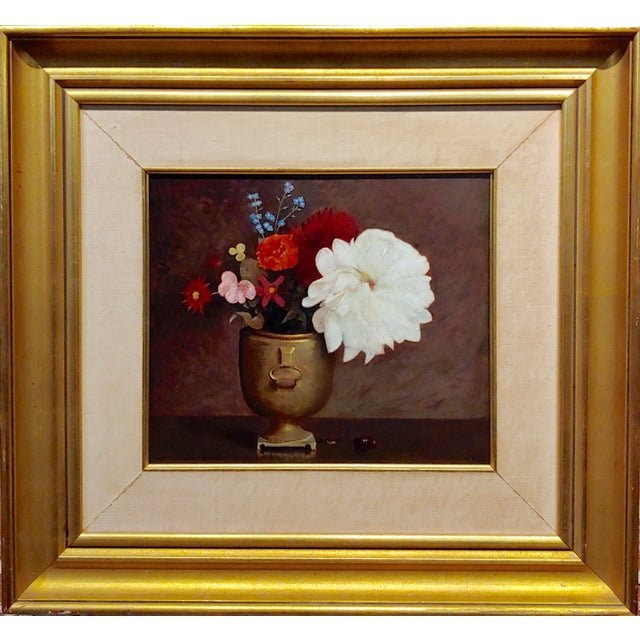 George de Forest Brush -Still Life of Flowers in a Copper Vase-Oil Painting c1920s oil painting on board -signed circa...