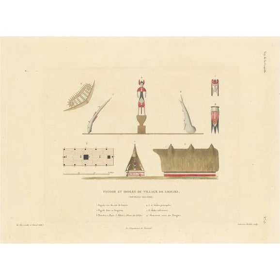 Duperrey, Pagoda and Idols from the Village of Likiliki, New Ireland, Print For Sale