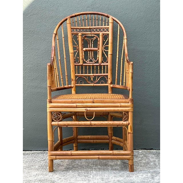 Vintage Brighton Pavilion High Back Rattan Chair For Sale - Image 9 of 12