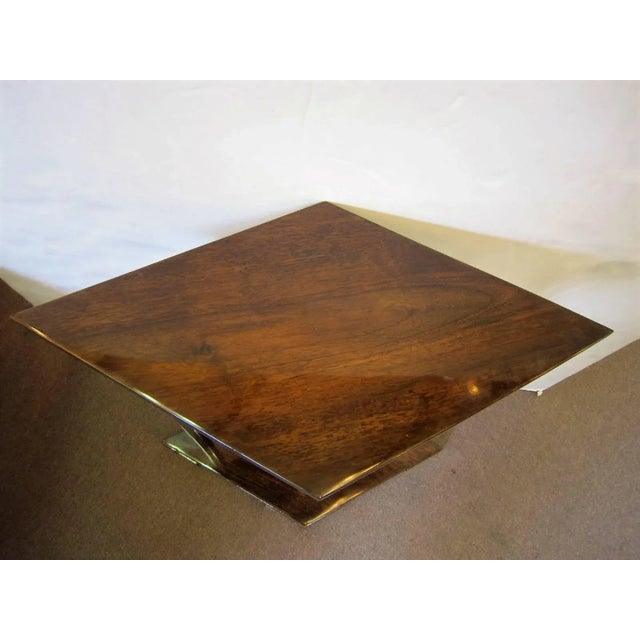 French Art Deco Diamond Shaped Walnut Side Table With Nickel Supports For Sale - Image 11 of 13