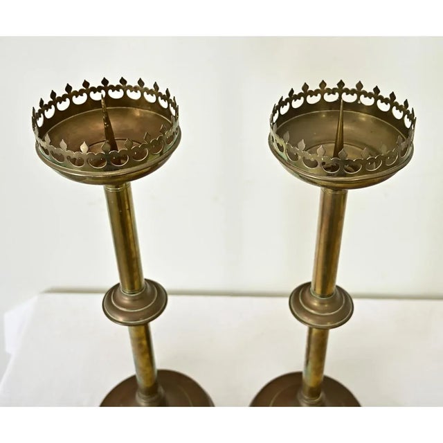 French 19th Century Brass Altar Candlesticks - A Pair For Sale - Image 4 of 10