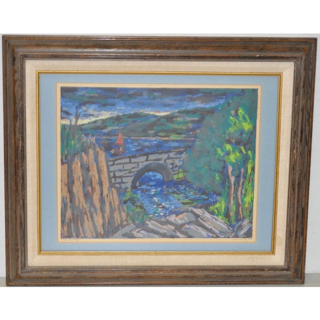 Blue Harry Shoulberg "The Bridge" Serigraph C.1944 For Sale - Image 8 of 8