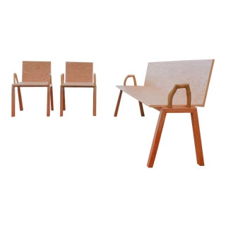 Modern Oak Bench & Chairs For Sale