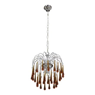1970s The Amber Crown, Murano Chandelier Amber and Crystal Drops For Sale