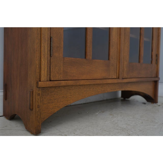 Stickley 2 Door Mission Oak Leaded Door Bookcase For Sale - Image 12 of 16