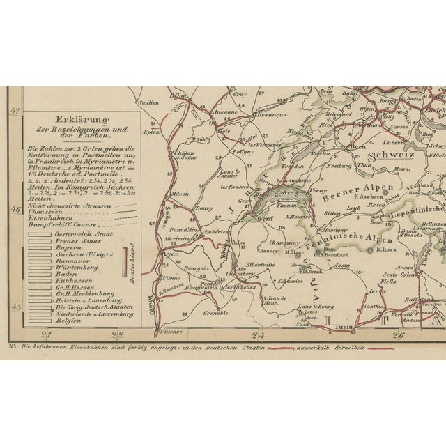 Paper Antique Map of Germany's Railway Transport Network, 1857 For Sale - Image 7 of 11