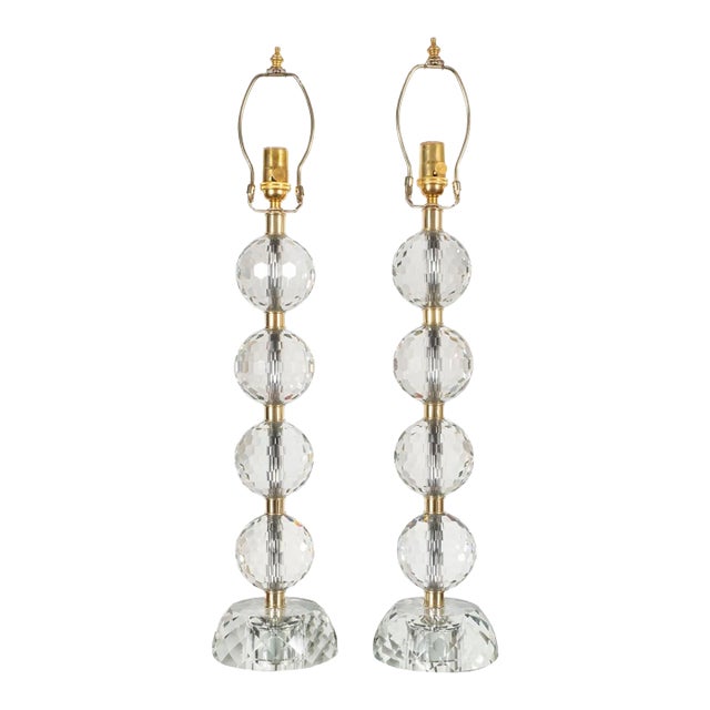 Vintage Pair of Faceted Sphere Table Lamps For Sale