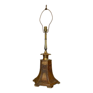 Large Antique Ornate Art Deco Bronze Patinated Cast Iron Electric Table Lamp