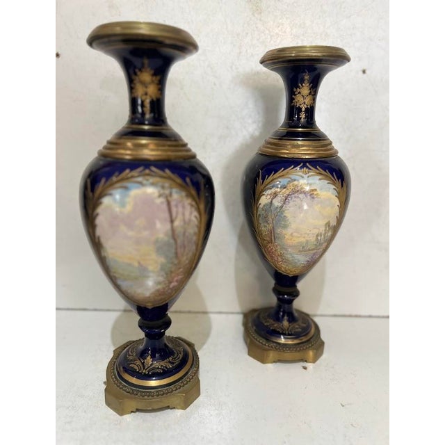 Louis XVI Style Fine Earthenware Vases, Set of 2 For Sale - Image 3 of 18