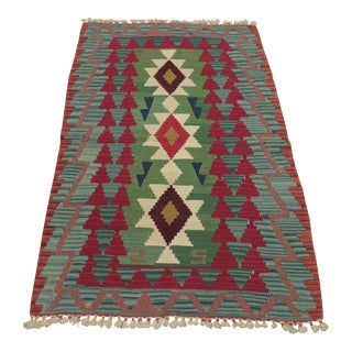 1960s Tribal Style Geometric Design Handmade Oushak Kilim Rug For Sale