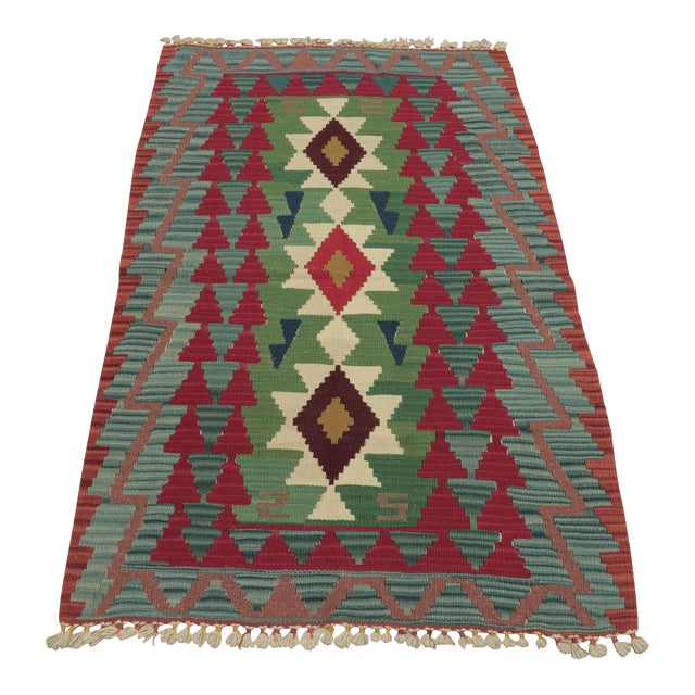 1960s Tribal Style Geometric Design Handmade Oushak Kilim Rug For Sale