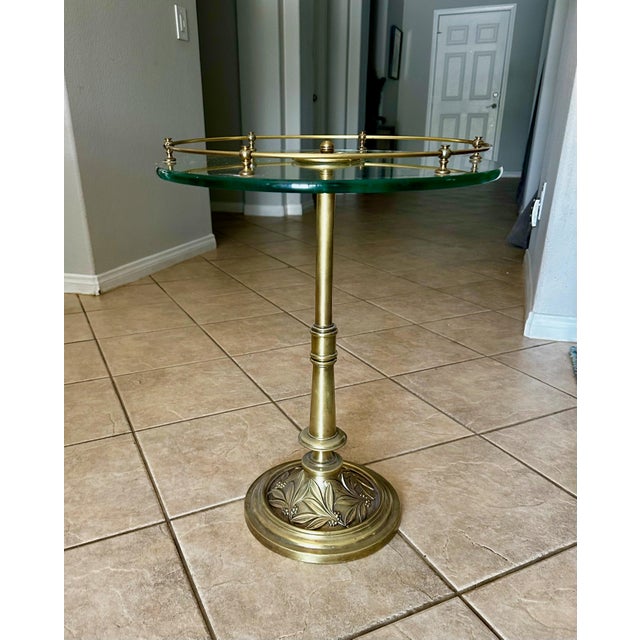 Brass Round Embossed Leaf Side End Table For Sale - Image 4 of 12
