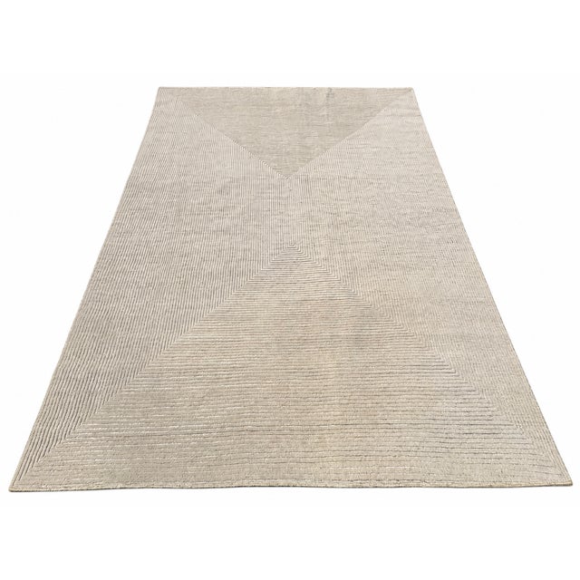 Cream Rh Ellipse Wool Rug – 10' × 14' Cream | Hand-Knotted | Sculptural High-Low Texture For Sale - Image 8 of 18