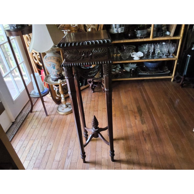 Brown Victorian Carved Mahogany Pedestal Plant Stand. 42.5 " in Height For Sale - Image 8 of 9