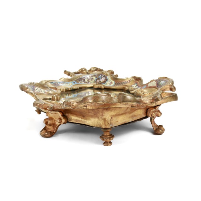 Large Antique French Gilt Bronze & Champlevé Enamel Mirrored Plateau or Tray For Sale - Image 9 of 18