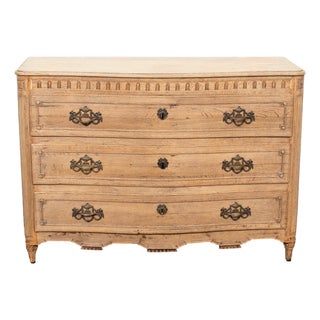19th Century French Louis XVI Style Serpentine Front Bleached Oak Commode For Sale