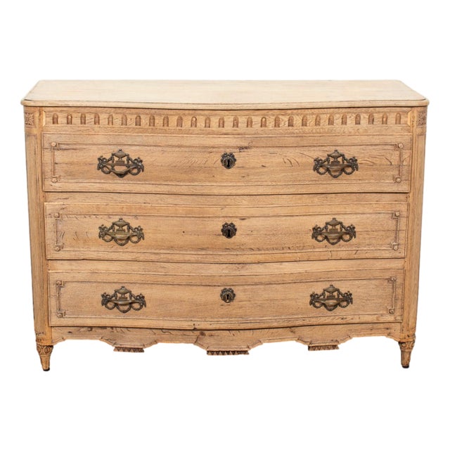 19th Century French Louis XVI Style Serpentine Front Bleached Oak Commode For Sale
