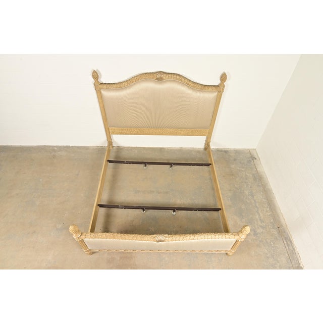 Late 20th Century Henredon Style French Regency Louis XVI Cream Crackle Lacquered Upholstered King Size Bed For Sale - Image 5 of 14