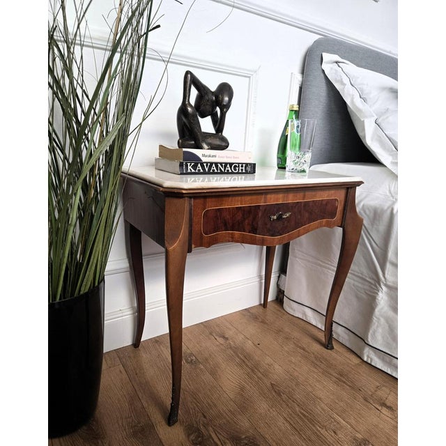 Mid-Century Modern Italian Wooden Nightstands from Marble Top, 1950s, Set of 2 For Sale - Image 3 of 11