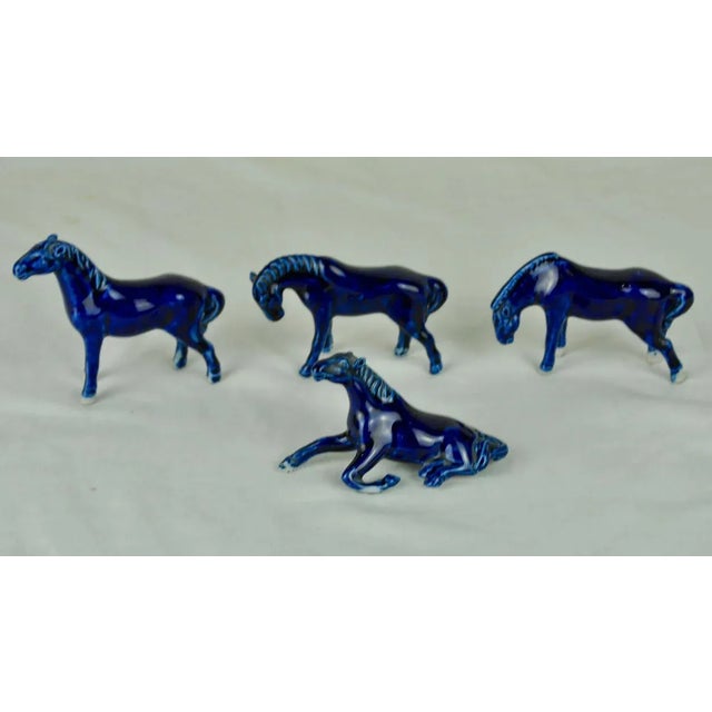 Mid-Century Modern Blue Porcelain Horses, 1950s, Set of 4 For Sale - Image 3 of 11