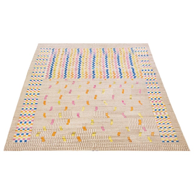 Moroccan Beige Moroccan Berber Style Handmade Geometric Wool Rug For Sale - Image 3 of 7