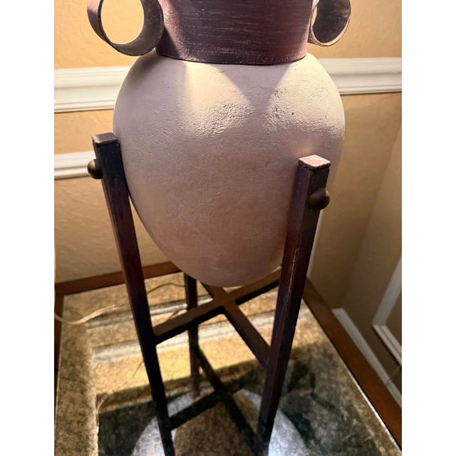 Alabaster 1980s Postmodern Max Blumberg Amphora Urn Ceramic Table Lamp With Metal Coolie Shade For Sale - Image 8 of 12