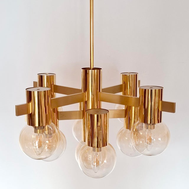 Large German Brass Sputnik Chandelier with Amber-Colored Glass Globes by Hans-Agne Jakobsson, 1960s For Sale - Image 15 of 17