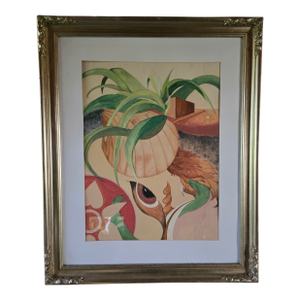 Vintage Surrealist Watercolor Painting Pastel Eye