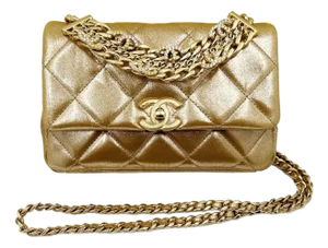 Chanel Gold Shimmer Crystal CC Handle Crossbody 2 Way Bag