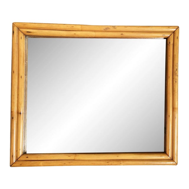 1950's Restored Two-Strand Rectangle Rattan Wall Mirror For Sale