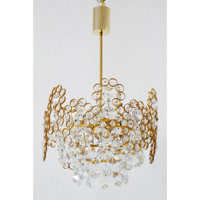 Metal Gilt Brass Facet Cut Crystal Glass Chandelier from Palwa, 1970s For Sale - Image 7 of 15