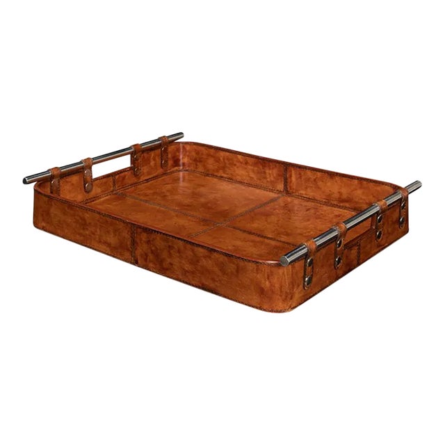 Tobacco Brown Leather Tray For Sale