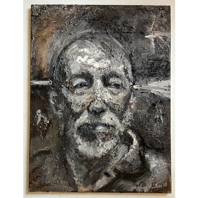 Black & White Man, Portrait Painting, Oil Figurative Painting For Sale - Image 4 of 4