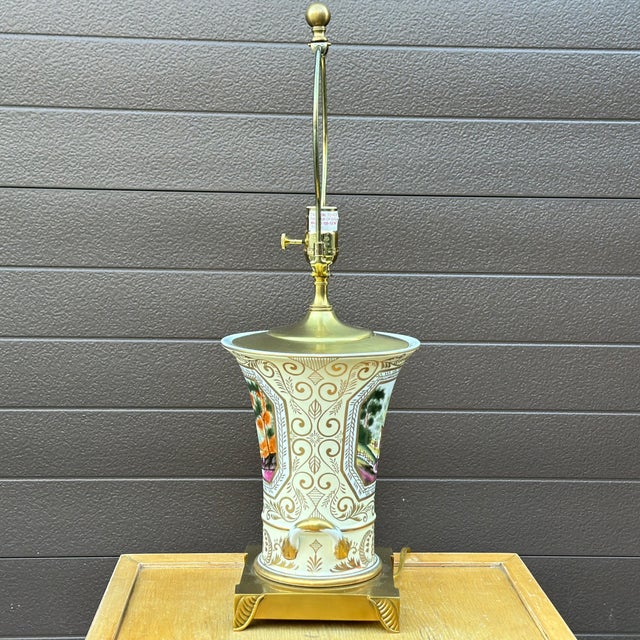 Metal Vintage Chelsea House Hand Painted Ceramic & Brass Table Lamp For Sale - Image 7 of 12
