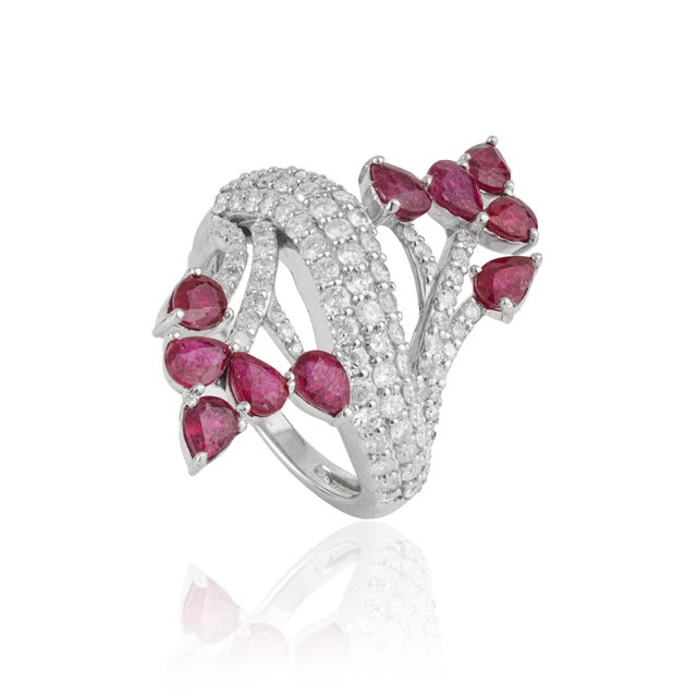Art Deco Art Nouveau Inspired Natural Ruby & Diamond Cocktail Ring for Women, Size 7 For Sale - Image 3 of 15