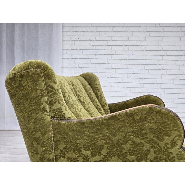 Vintage Danish Three-Seater Sofa in Furniture Velour and Carved Oak, 1950s For Sale - Image 12 of 18