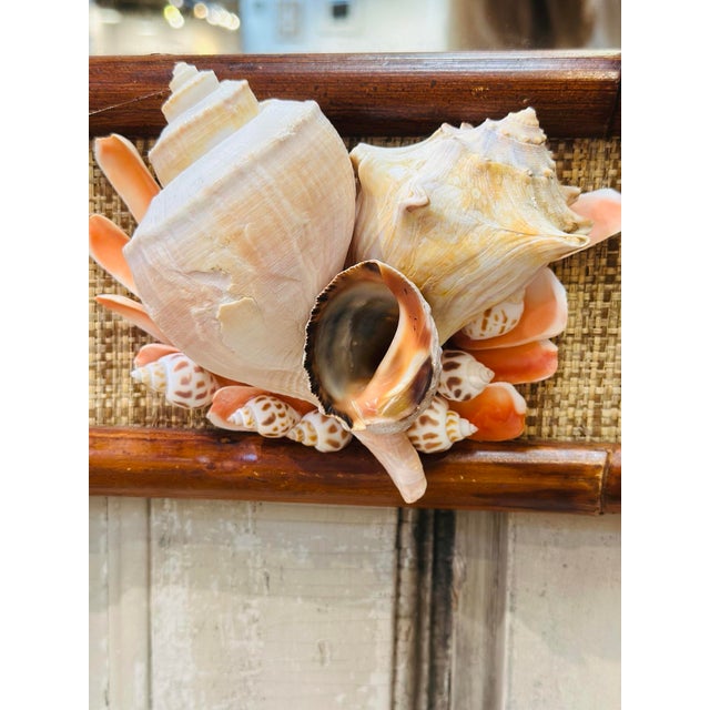 1960s Vintage Rattan and Shell Mirror For Sale - Image 5 of 9
