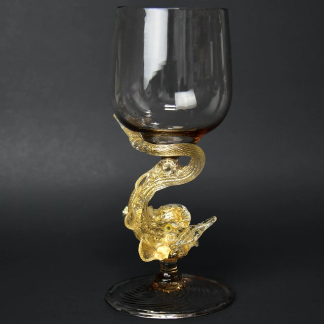 Vintage Mid 20th Century Hand Blown Venetian Dolphin Goblets- Set of 7 For Sale - Image 9 of 12