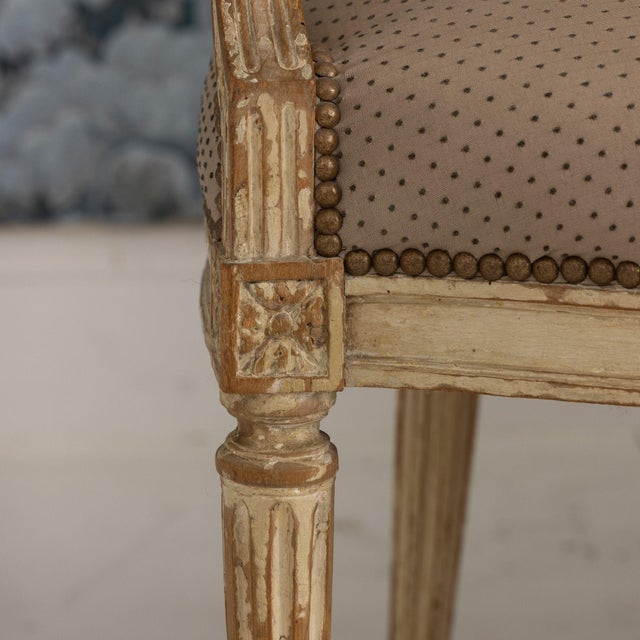Ivory Pair of 18th C. French Louis XVI Fauteuils in Original Paint, Signed For Sale - Image 8 of 16