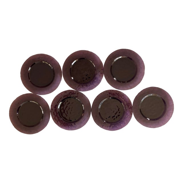 1970s Italian Studio Bormioli Rocco Purple Art Glass Salad Plates - Set of 7 For Sale