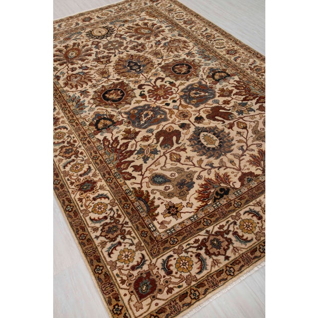 Ivory Cream Persian Tabriz Soft Hand Knotted Wool Rug 4x6Ft. For Sale - Image 12 of 18
