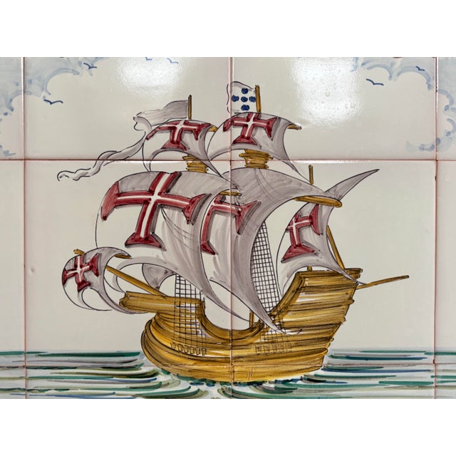 Teal Italian Delft Inspired Majolica Tile Wall Mural Backsplash Art For Sale - Image 8 of 10