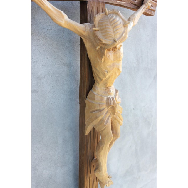 Large Hand Carved Wooden Crucifix, 1960s For Sale - Image 10 of 14