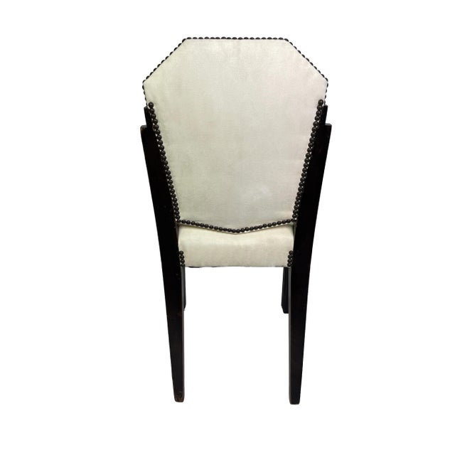 Set of 8 Vintage Art Deco Style Dining Chairs in Ivory Suede-Like Upholstery & Dark Mahogany Frames For Sale - Image 10 of 18