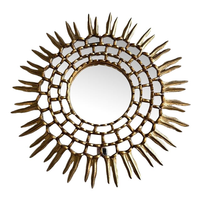 Antique Italian Gilded Wood Sunburst Mirror For Sale