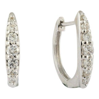 18k White Gold Natural Round Diamond Hoop Earrings for Women- 2 Pieces For Sale