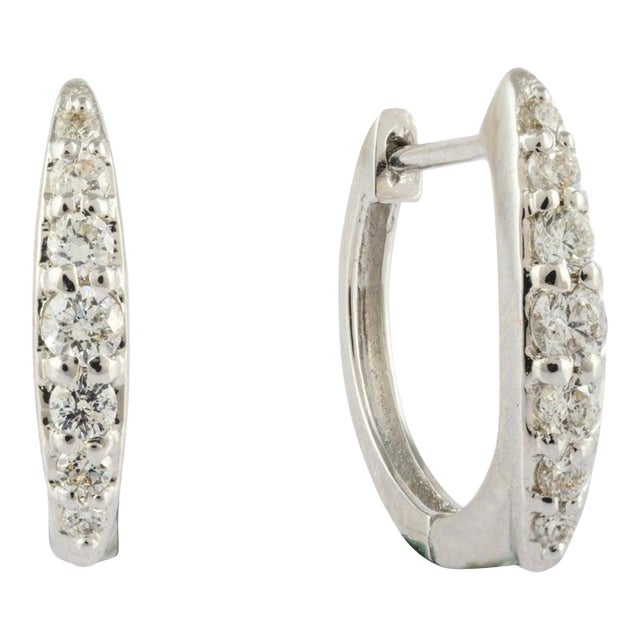 18k White Gold Natural Round Diamond Hoop Earrings for Women- 2 Pieces For Sale